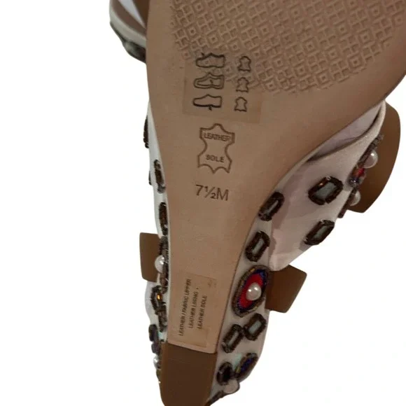 Tory Burch Embellished‎ Wedge Sandals White Leather Floral Beaded Size 75M - Picture 4 of 4